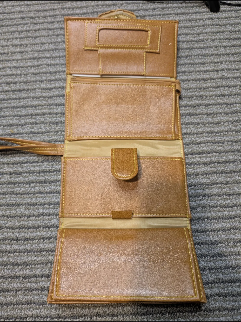 Vintage Tan Wristlet Wallet Rich cognac-tan wallet with wrist strap, snap closur